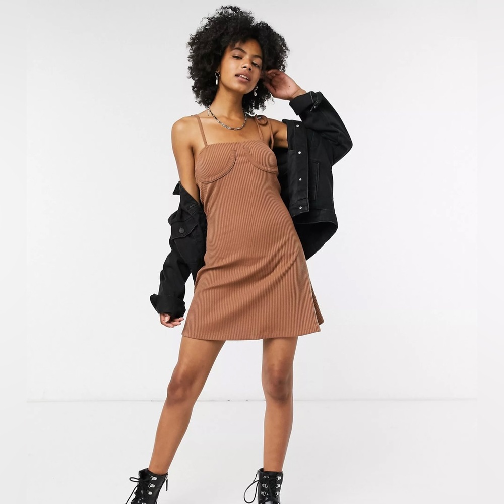 Reclaimed‎ Vintage ASOS Brown Rib Skater Dress